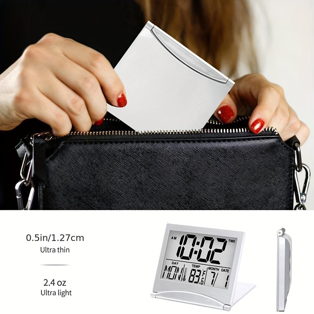 1pc, Foldable Digital Alarm Clock with Calendar, Temperature, and Battery Operation - Perfect for Bedroom, Living Room, and Office - Renee Lane Company