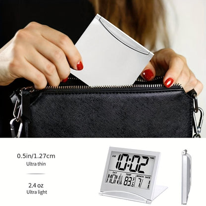 1pc, Foldable Digital Alarm Clock with Calendar, Temperature, and Battery Operation - Perfect for Bedroom, Living Room, and Office - Renee Lane Company