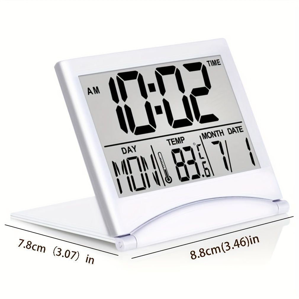 1pc, Foldable Digital Alarm Clock with Calendar, Temperature, and Battery Operation - Perfect for Bedroom, Living Room, and Office - Renee Lane Company
