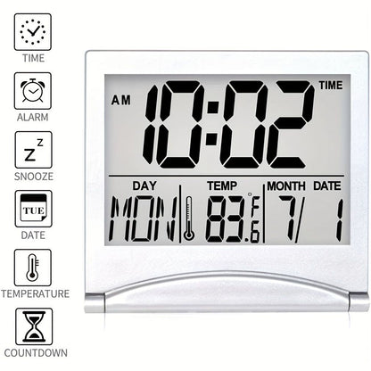 1pc, Foldable Digital Alarm Clock with Calendar, Temperature, and Battery Operation - Perfect for Bedroom, Living Room, and Office - Renee Lane Company