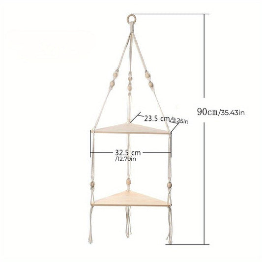 1pc Handwoven Wooden Triangle Storage Rack for Flower Pots, Pendants, and Room Decor - Stylish and Functional Home Decor - Renee Lane Company
