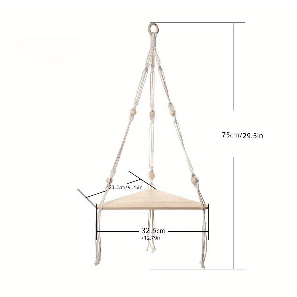 1pc Handwoven Wooden Triangle Storage Rack for Flower Pots, Pendants, and Room Decor - Stylish and Functional Home Decor - Renee Lane Company