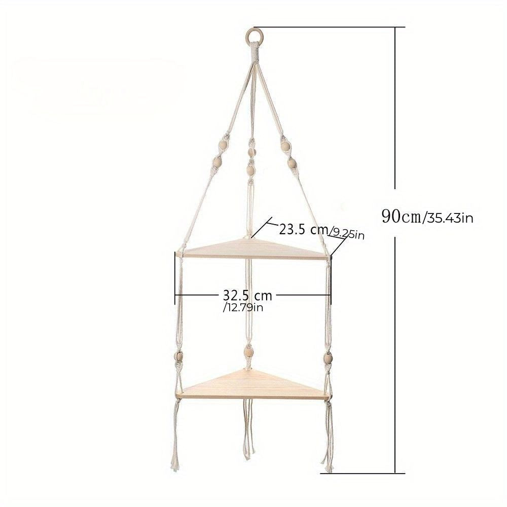 1pc Handwoven Wooden Triangle Storage Rack for Flower Pots, Pendants, and Room Decor - Stylish and Functional Home Decor - Renee Lane Company