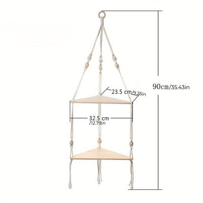 1pc Handwoven Wooden Triangle Storage Rack for Flower Pots, Pendants, and Room Decor - Stylish and Functional Home Decor - Renee Lane Company