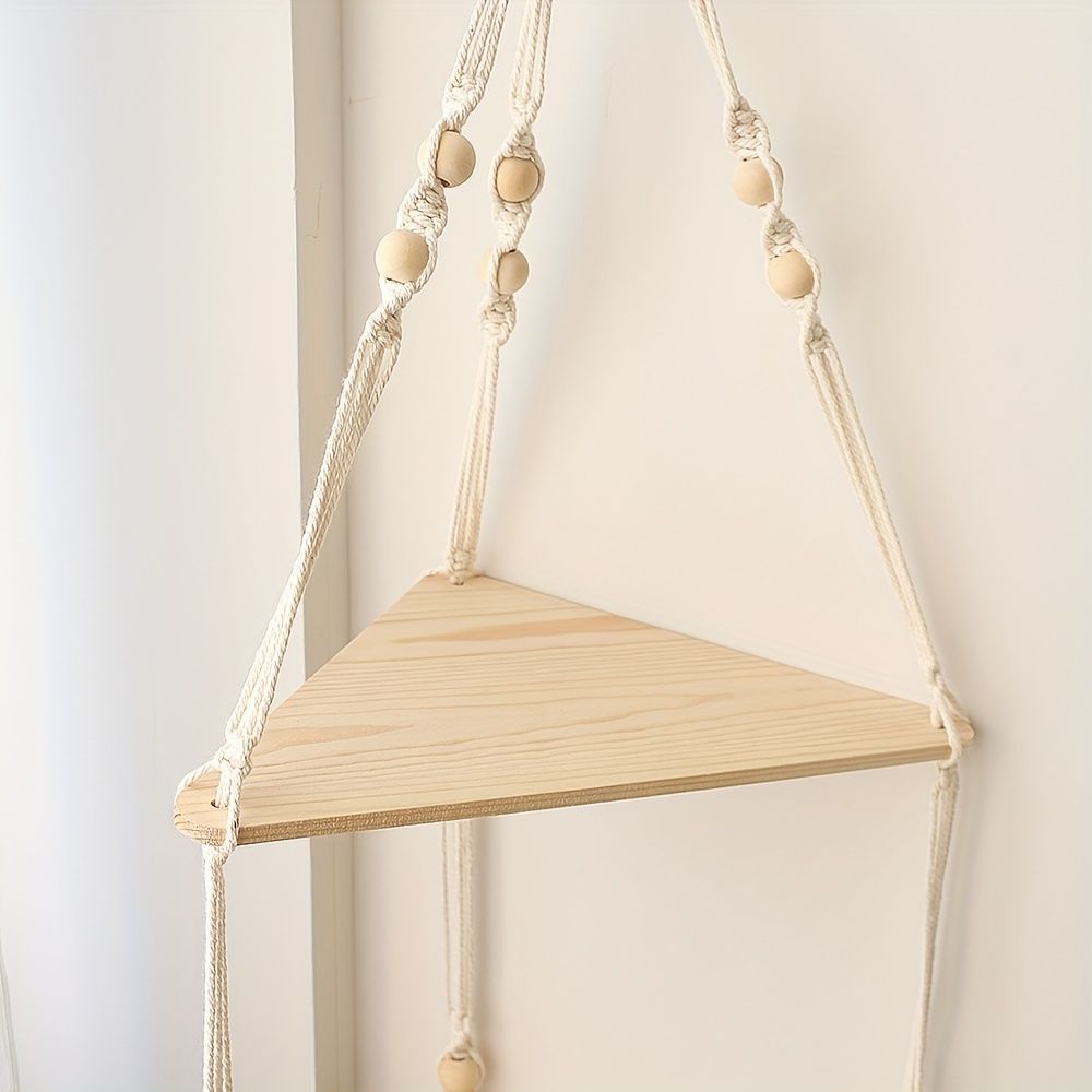 1pc Handwoven Wooden Triangle Storage Rack for Flower Pots, Pendants, and Room Decor - Stylish and Functional Home Decor - Renee Lane Company