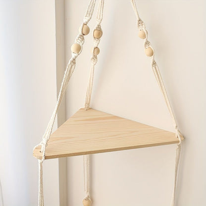 1pc Handwoven Wooden Triangle Storage Rack for Flower Pots, Pendants, and Room Decor - Stylish and Functional Home Decor - Renee Lane Company