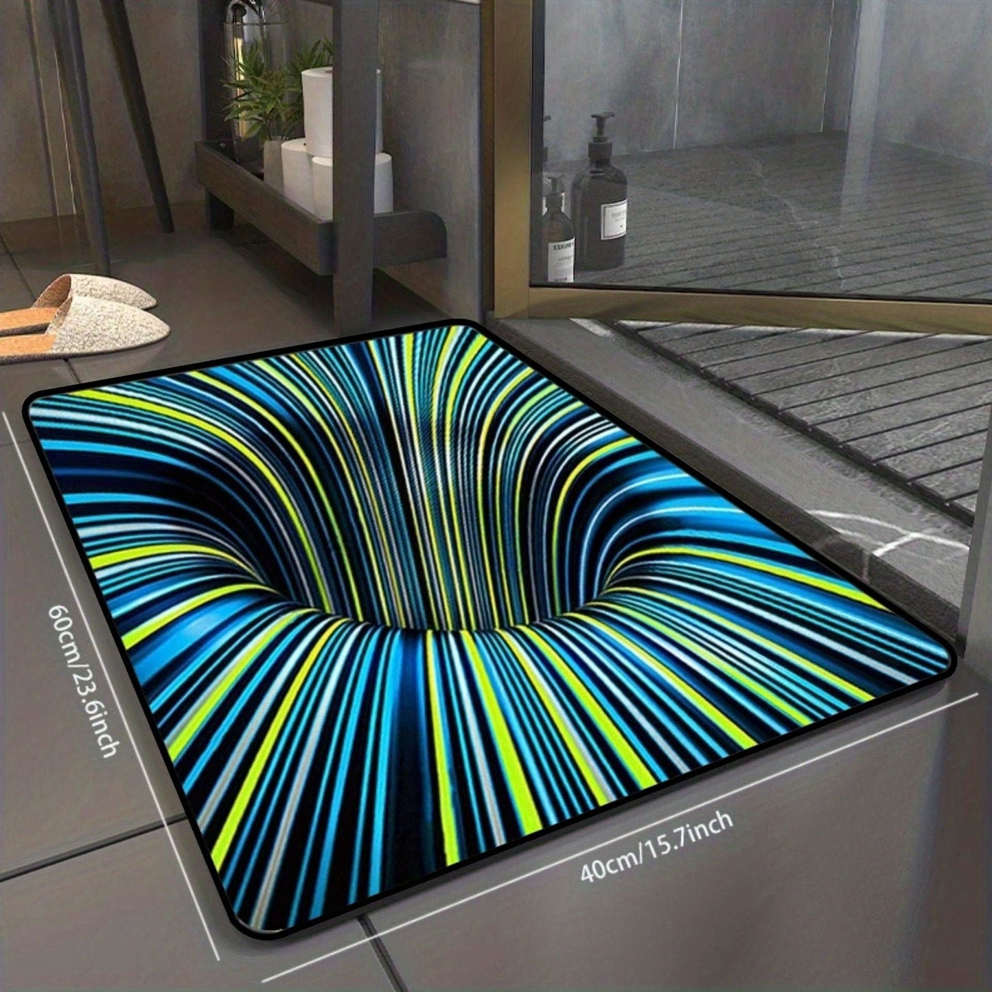1pc, Illusion Floor Mat, Colourful 3D Swirl Illusion Rug, Abstract Geometric Non-Slip Area Rug For Living Room Mat, Bedroom Kitchen - Renee Lane Company