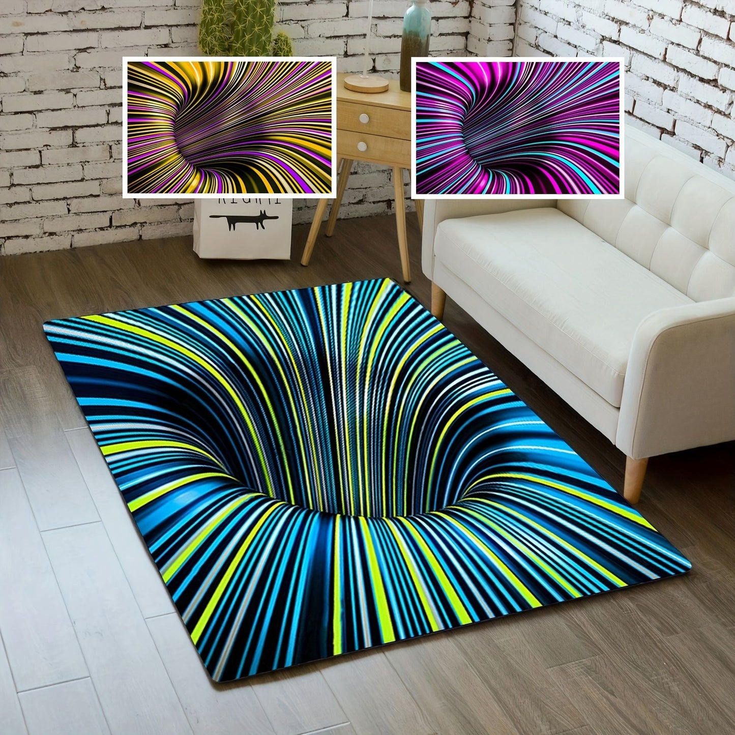 1pc, Illusion Floor Mat, Colourful 3D Swirl Illusion Rug, Abstract Geometric Non-Slip Area Rug For Living Room Mat, Bedroom Kitchen - Renee Lane Company