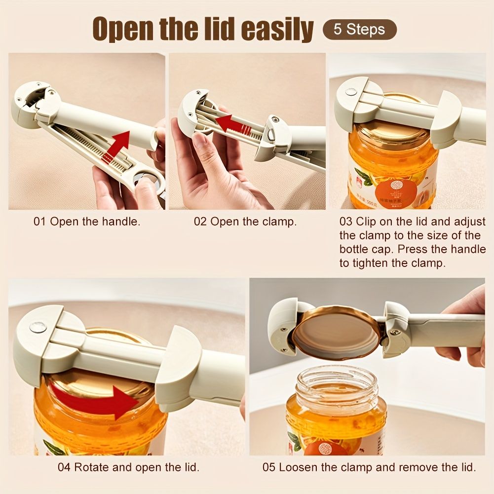 1pc, Jar Opener, Adjustable Bottle Opener For Weak Hands, Non-Slip Can Opener, Fridge Magnet For Senior Arthritis Fits 0.98-3.74inch Lids, Kitchen Accessaris, Back To School Supplies - Renee Lane Company