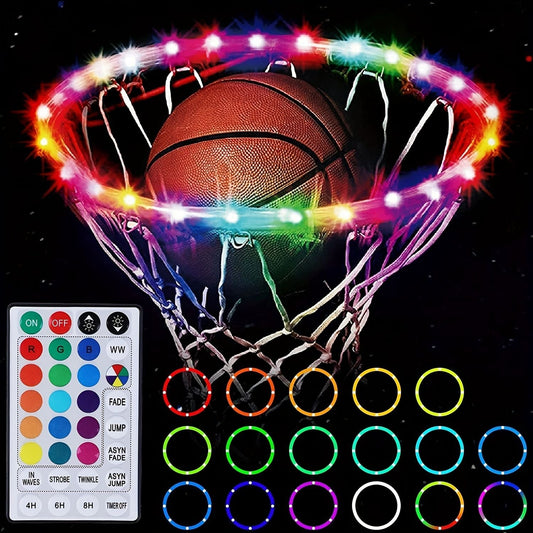 1pc LED Basketball Hoop Light, Remote Control Waterproof Basketball Rim Lights With 17 Colors 7 Lighting Modes, Super Bright Goal Accessories For Kids Adults Boys Outdoor Game And Training - Renee Lane Company