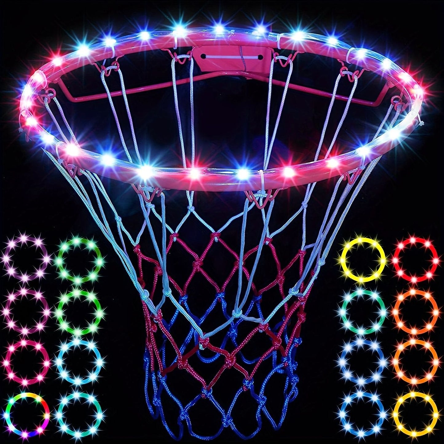 1pc LED Basketball Hoop Light, Remote Control Waterproof Basketball Rim Lights With 17 Colors 7 Lighting Modes, Super Bright Goal Accessories For Kids Adults Boys Outdoor Game And Training - Renee Lane Company