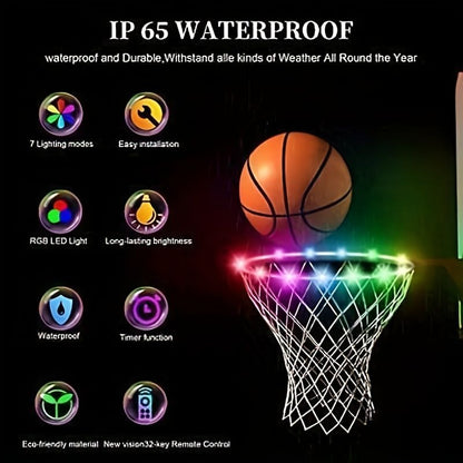 1pc LED Basketball Hoop Light, Remote Control Waterproof Basketball Rim Lights With 17 Colors 7 Lighting Modes, Super Bright Goal Accessories For Kids Adults Boys Outdoor Game And Training - Renee Lane Company