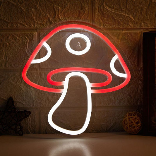 1pc LED Neon Mushroom Cute Neon Sign, USB Powered Neon Signs Night Light, 3D Wall Art & Game Room Bedroom Living Room Decor Lamp Holiday Gift - Renee Lane Company