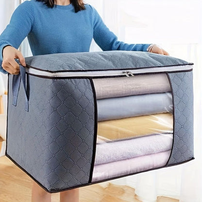 1pc Large Capacity Clothes Storage Bag Organizer With Reinforced Handle Thick Fabric For Comforters, Blankets, Bedding, Foldable With Sturdy Zipper, Clear Window - Renee Lane Company