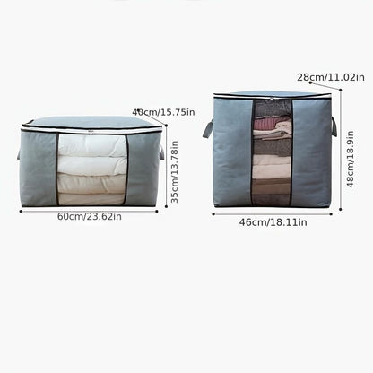 1pc Large Capacity Clothes Storage Bag Organizer With Reinforced Handle Thick Fabric For Comforters, Blankets, Bedding, Foldable With Sturdy Zipper, Clear Window - Renee Lane Company