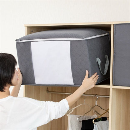 1pc Large Capacity Clothes Storage Bag Organizer With Reinforced Handle Thick Fabric For Comforters, Blankets, Bedding, Foldable With Sturdy Zipper, Clear Window - Renee Lane Company