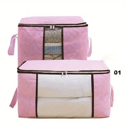 1pc Large Capacity Clothes Storage Bag Organizer With Reinforced Handle Thick Fabric For Comforters, Blankets, Bedding, Foldable With Sturdy Zipper, Clear Window - Renee Lane Company