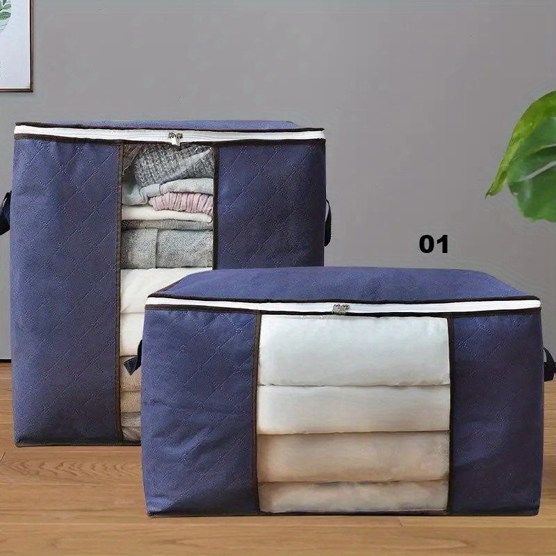 1pc Large Capacity Clothes Storage Bag Organizer With Reinforced Handle Thick Fabric For Comforters, Blankets, Bedding, Foldable With Sturdy Zipper, Clear Window - Renee Lane Company