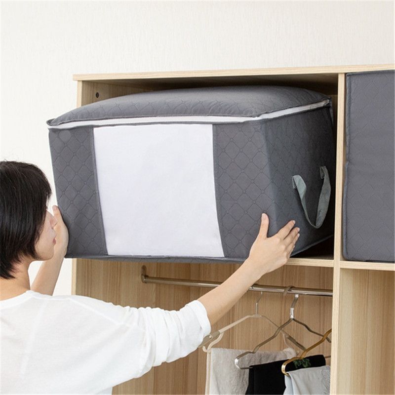 1pc Large Capacity Clothes Storage Bag Organizer With Reinforced Handle Thick Fabric For Comforters, Blankets, Bedding, Foldable With Sturdy Zipper, Clear Window - Renee Lane Company