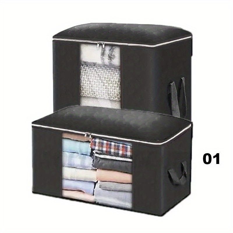 1pc Large Capacity Clothes Storage Bag Organizer With Reinforced Handle Thick Fabric For Comforters, Blankets, Bedding, Foldable With Sturdy Zipper, Clear Window - Renee Lane Company
