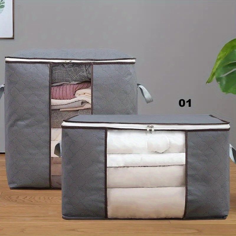 1pc Large Capacity Clothes Storage Bag Organizer With Reinforced Handle Thick Fabric For Comforters, Blankets, Bedding, Foldable With Sturdy Zipper, Clear Window - Renee Lane Company