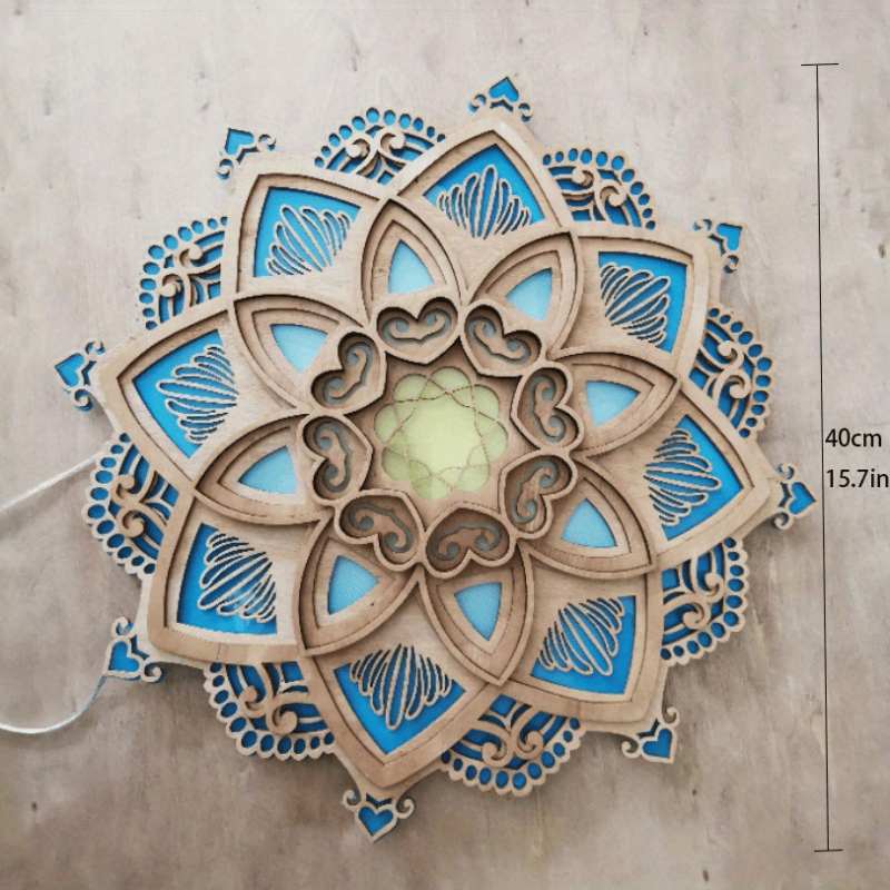1pc Mandala Wooden Decorative Lamp Yoga Room LED Night Light Multilayered Laser Cut Carved Light Wall Decor For Home Living Room Bedroom Ornament - Renee Lane Company