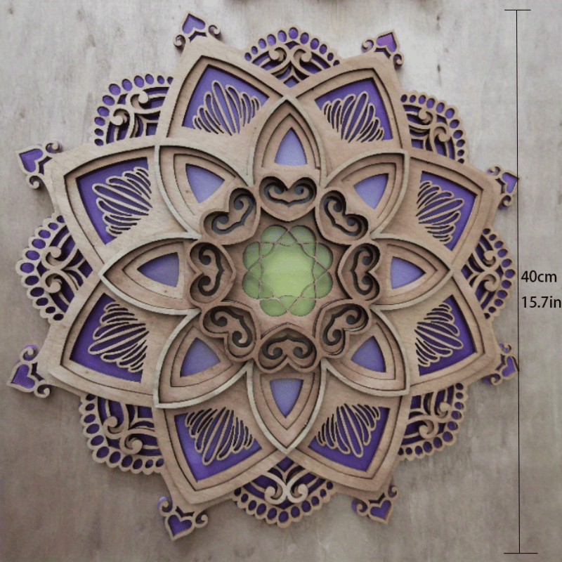 1pc Mandala Wooden Decorative Lamp Yoga Room LED Night Light Multilayered Laser Cut Carved Light Wall Decor For Home Living Room Bedroom Ornament - Renee Lane Company
