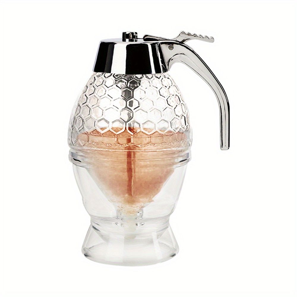 1pc Maple Syrup Dispenser - No Drip Honey Comb Shaped Honey Pot with 8oz Capacity and Storage Stand - Renee Lane Company