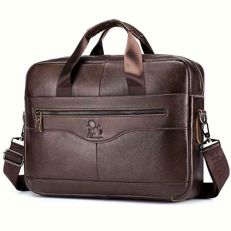 1pc Men's Briefcase, Genuine Leather Men's Bag, Official Bag, 15 Inch Computer Bag, Men's Portable Shoulder Business Bag - Renee Lane Company