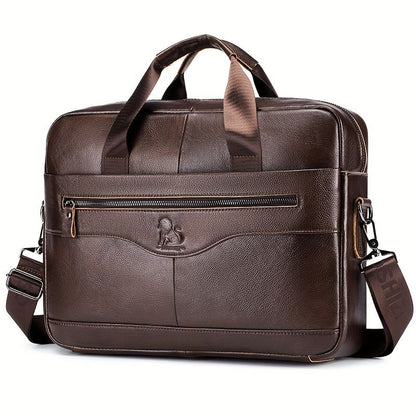 1pc Men's Briefcase, Genuine Leather Men's Bag, Official Bag, 15 Inch Computer Bag, Men's Portable Shoulder Business Bag - Renee Lane Company