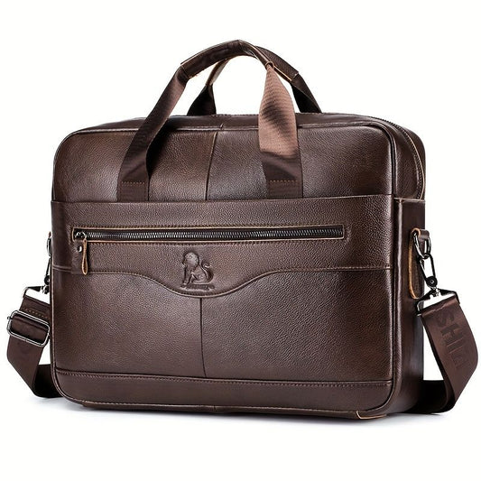 1pc Men's Briefcase, Genuine Leather Men's Bag, Official Bag, 15 Inch Computer Bag, Men's Portable Shoulder Business Bag - Renee Lane Company