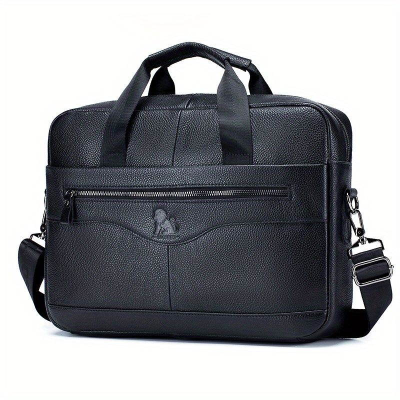 1pc Men's Briefcase, Genuine Leather Men's Bag, Official Bag, 15 Inch Computer Bag, Men's Portable Shoulder Business Bag - Renee Lane Company