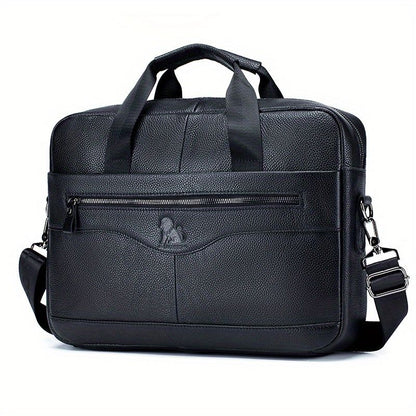 1pc Men's Briefcase, Genuine Leather Men's Bag, Official Bag, 15 Inch Computer Bag, Men's Portable Shoulder Business Bag - Renee Lane Company