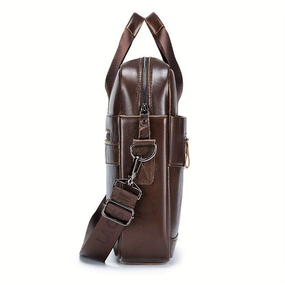 1pc Men's Briefcase, Genuine Leather Men's Bag, Official Bag, 15 Inch Computer Bag, Men's Portable Shoulder Business Bag - Renee Lane Company