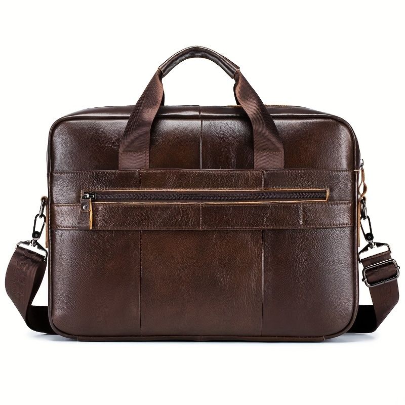 1pc Men's Briefcase, Genuine Leather Men's Bag, Official Bag, 15 Inch Computer Bag, Men's Portable Shoulder Business Bag - Renee Lane Company