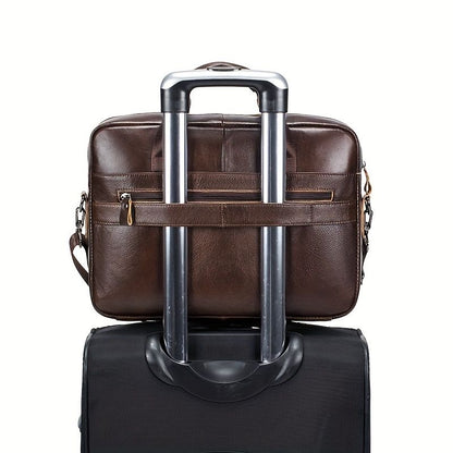 1pc Men's Briefcase, Genuine Leather Men's Bag, Official Bag, 15 Inch Computer Bag, Men's Portable Shoulder Business Bag - Renee Lane Company