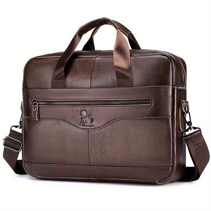 1pc Men's Briefcase, Genuine Leather Men's Bag, Official Bag, 15 Inch Computer Bag, Men's Portable Shoulder Business Bag - Renee Lane Company