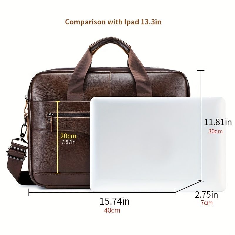 1pc Men's Briefcase, Genuine Leather Men's Bag, Official Bag, 15 Inch Computer Bag, Men's Portable Shoulder Business Bag - Renee Lane Company