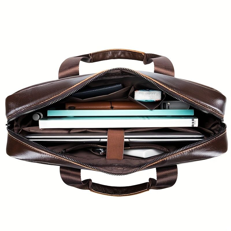 1pc Men's Briefcase, Genuine Leather Men's Bag, Official Bag, 15 Inch Computer Bag, Men's Portable Shoulder Business Bag - Renee Lane Company