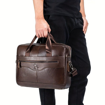 1pc Men's Briefcase, Genuine Leather Men's Bag, Official Bag, 15 Inch Computer Bag, Men's Portable Shoulder Business Bag - Renee Lane Company