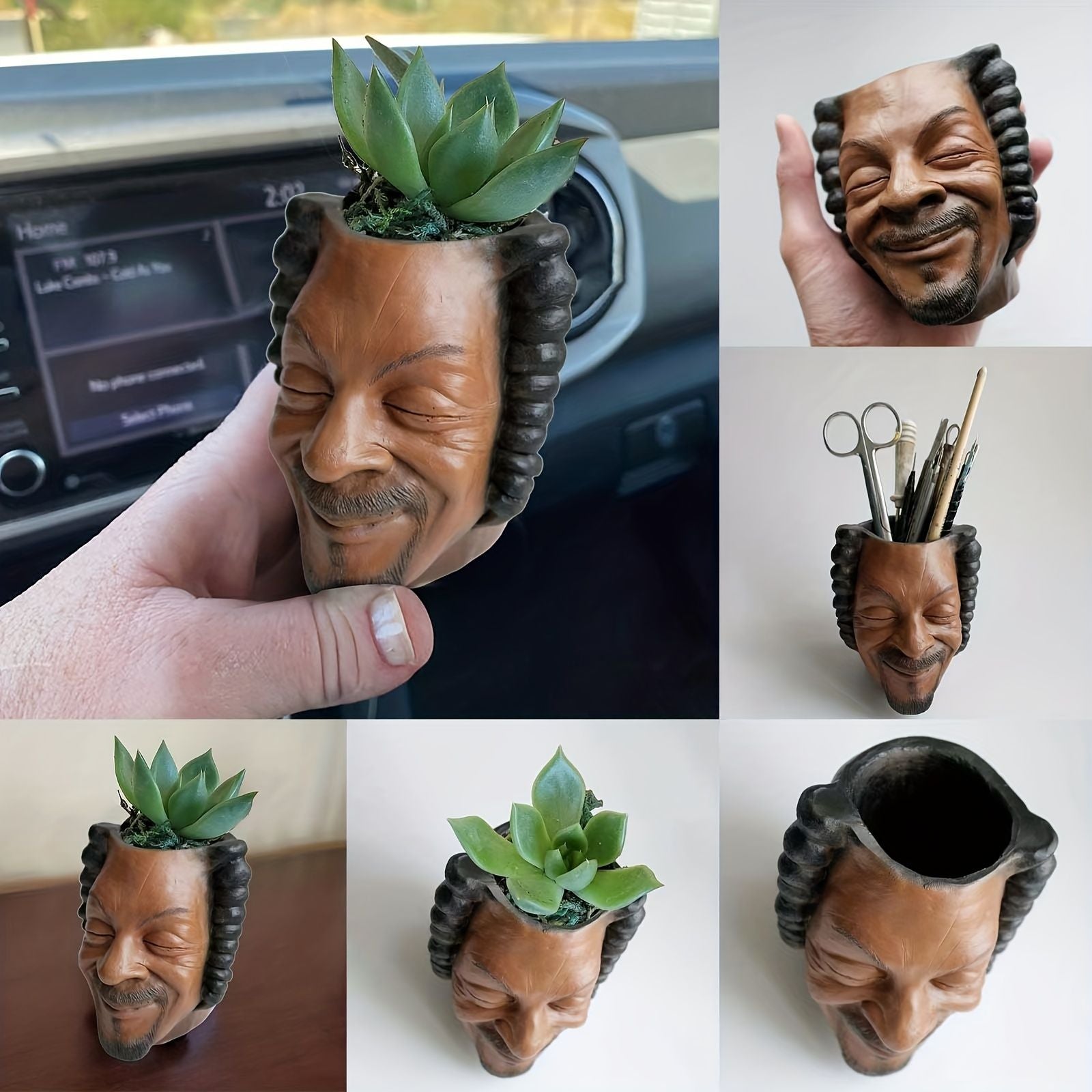 1pc Miniature Head Pen Holder, Portrait Flowerpot Garden Succulent Pot Table Top Pen Holder, Garden Bonsai Decor Yard Outdoor Decor Resin Craft - Renee Lane Company