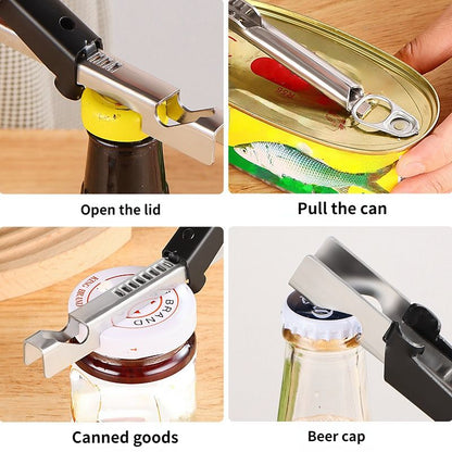 1pc Multi-functional Bottle Opener Can Opener Stainless Steel Cap Opener Labor-saving Cap Universal Bottle Opener For Kitchen - Renee Lane Company