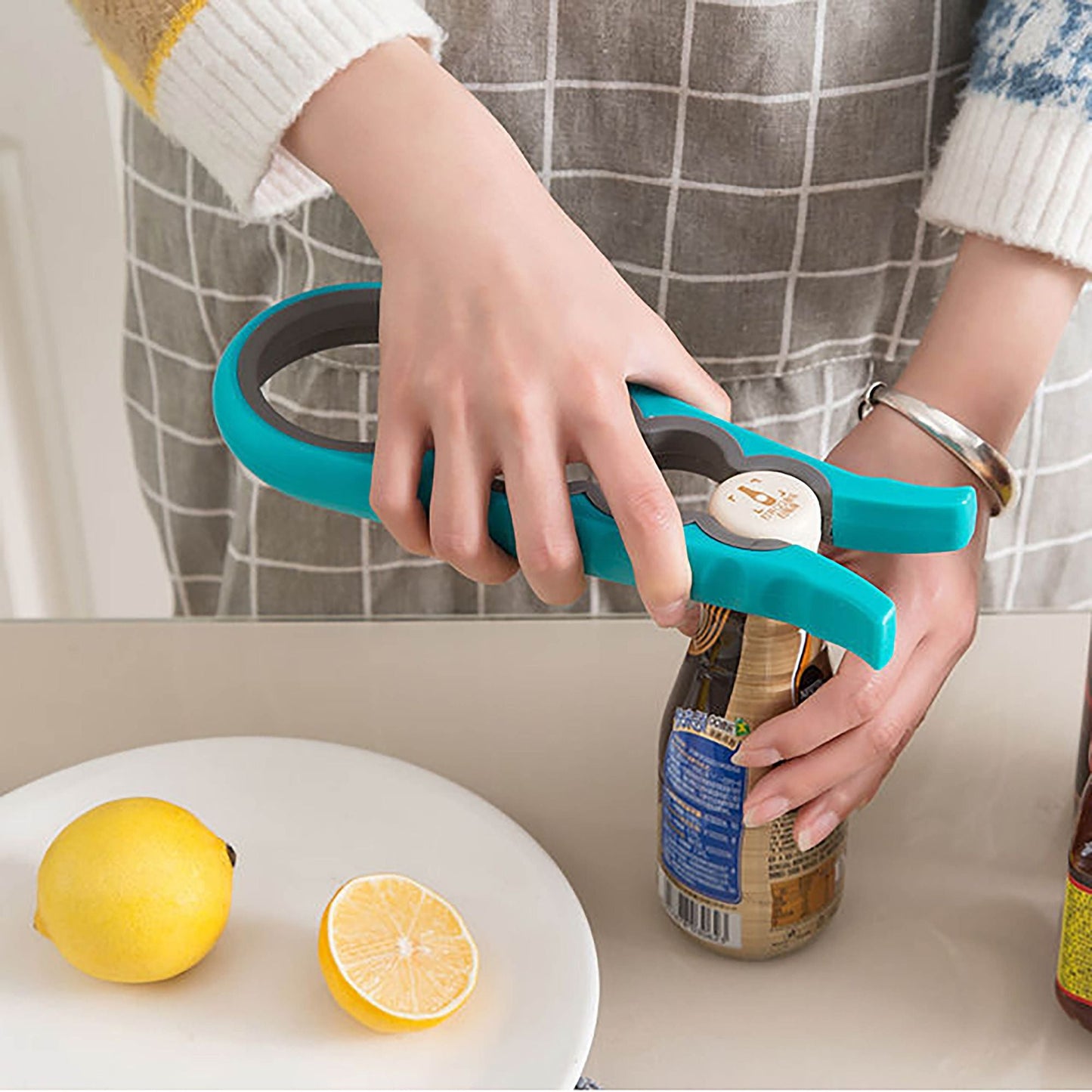 1pc Multifunctional 4-in-1 Jar Opener, Jar Gripper, Lid Opener, Can Opener, Bottle Opener For Arthritic Hands And Weak Hand, Jar Opener For Seniors With Arthritis, 9.06*3.74in/23*9.5cm - Renee Lane Company