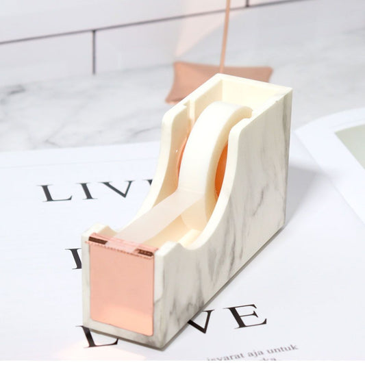 1pc Office Supplies 1-inch Rose Gold Core Heavy Duty Nonslip Tape Cutter Adhesive Marble Texture Tape Dispenser Desk - Renee Lane Company