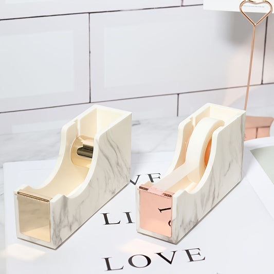 1pc Office Supplies 1-inch Rose Gold Core Heavy Duty Nonslip Tape Cutter Adhesive Marble Texture Tape Dispenser Desk - Renee Lane Company