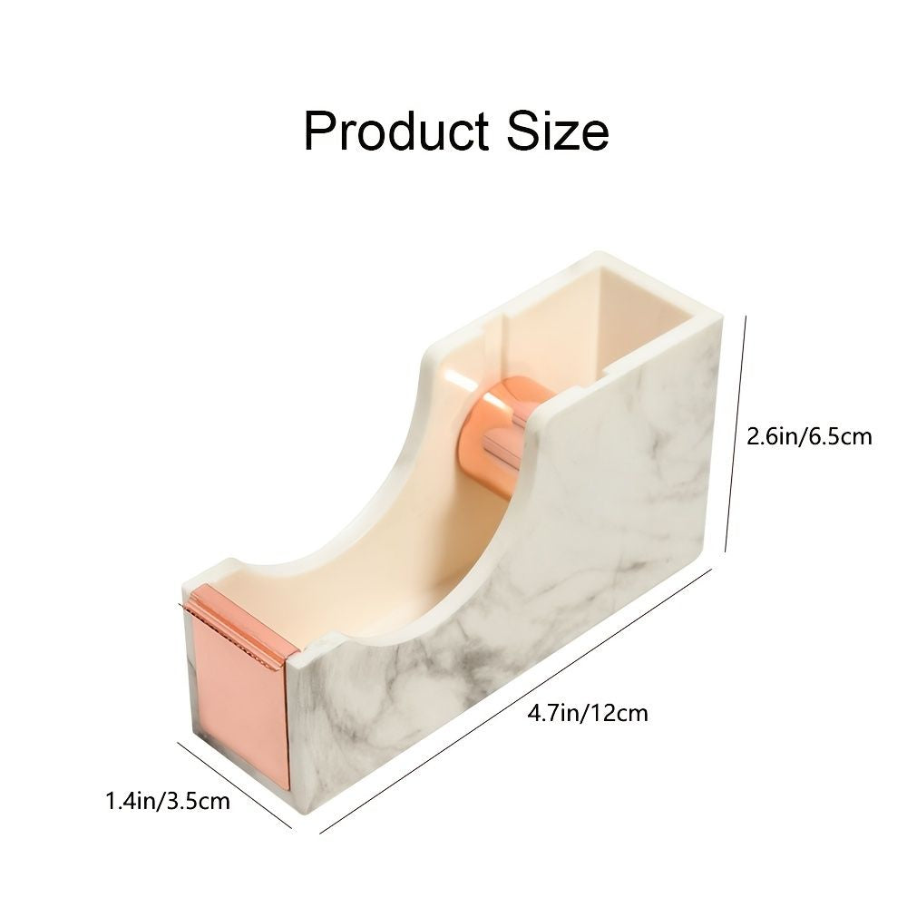 1pc Office Supplies 1-inch Rose Gold Core Heavy Duty Nonslip Tape Cutter Adhesive Marble Texture Tape Dispenser Desk - Renee Lane Company