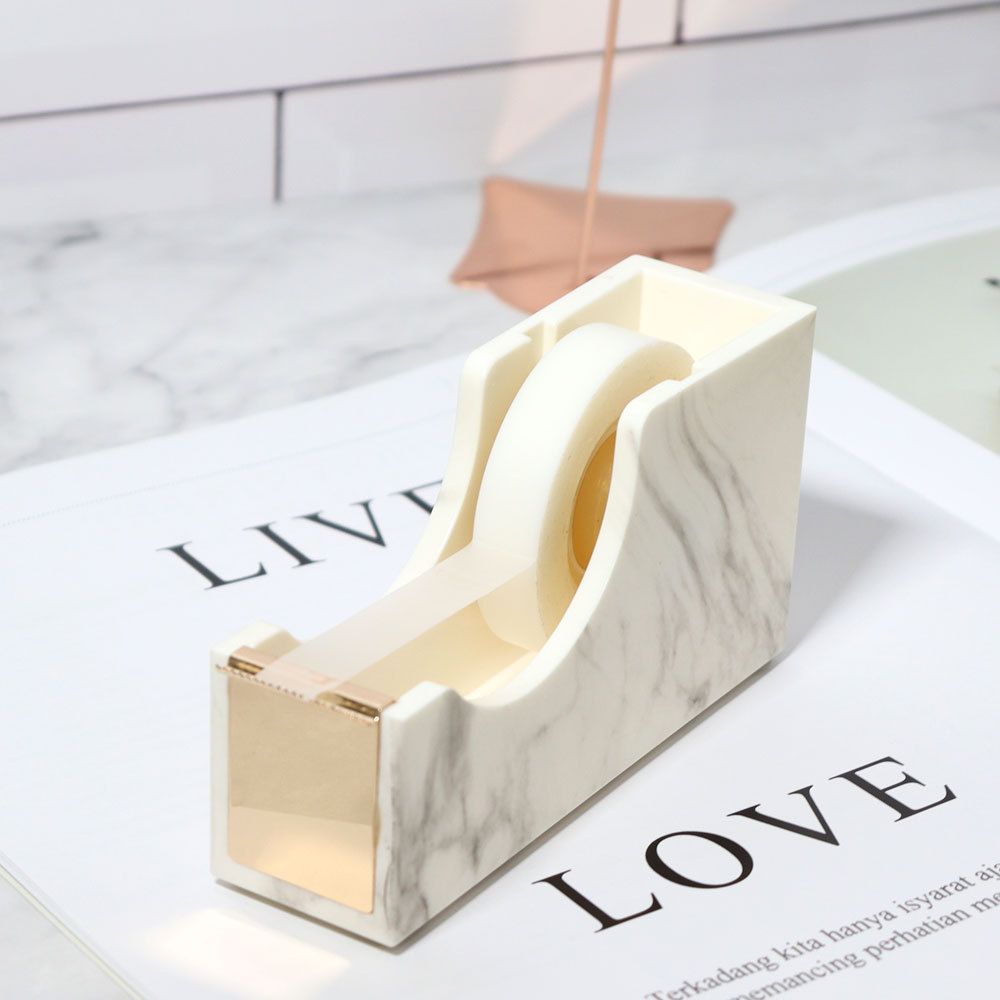 1pc Office Supplies 1-inch Rose Gold Core Heavy Duty Nonslip Tape Cutter Adhesive Marble Texture Tape Dispenser Desk - Renee Lane Company