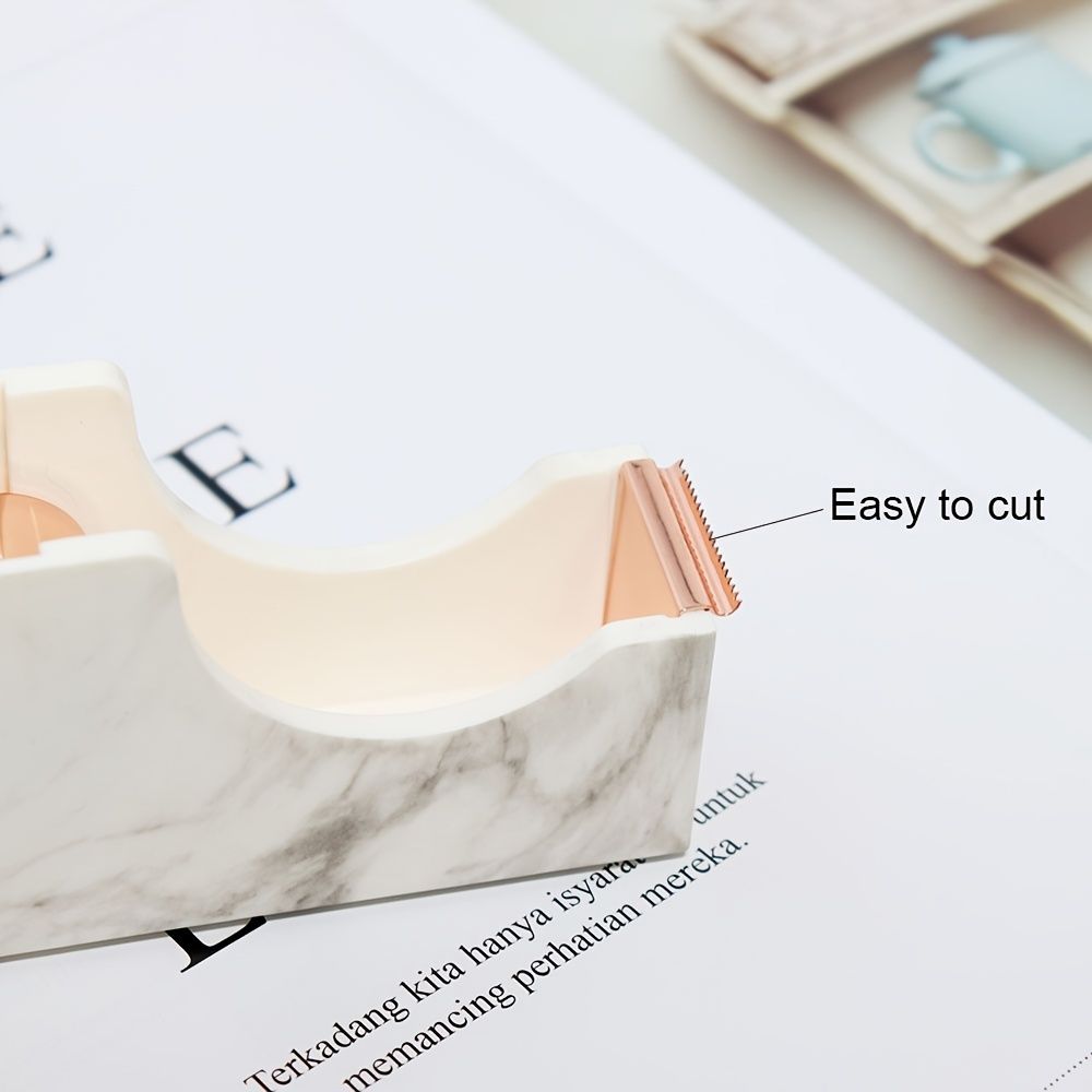 1pc Office Supplies 1-inch Rose Gold Core Heavy Duty Nonslip Tape Cutter Adhesive Marble Texture Tape Dispenser Desk - Renee Lane Company
