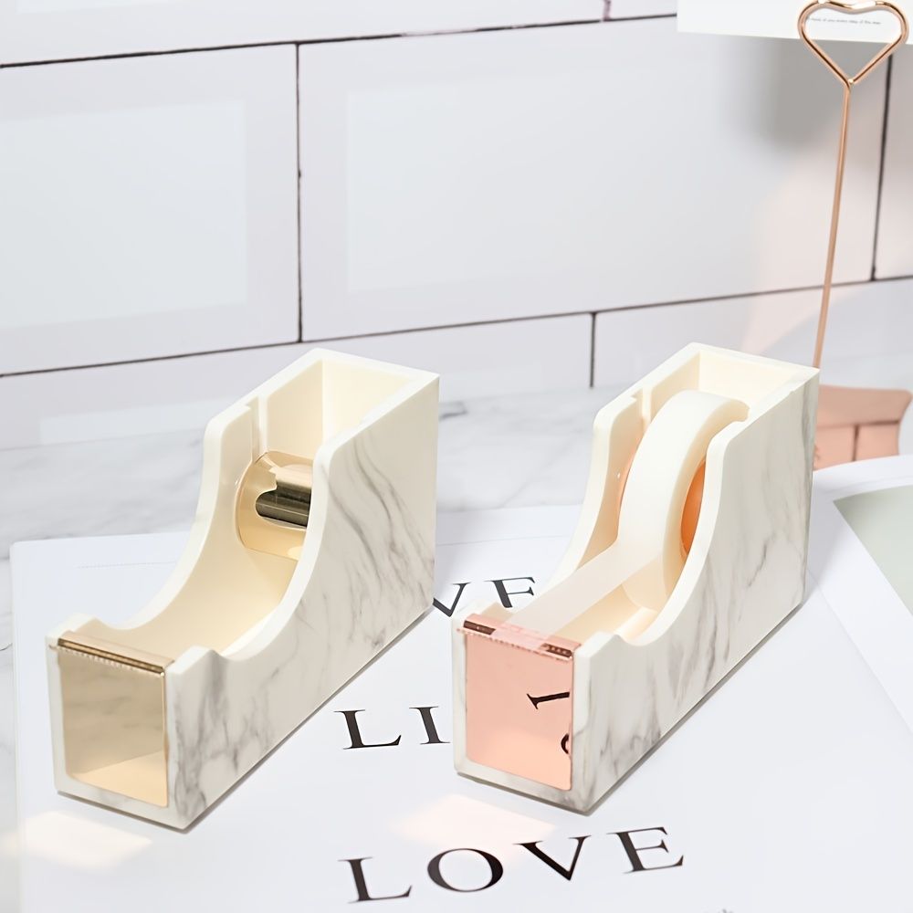 1pc Office Supplies 1-inch Rose Gold Core Heavy Duty Nonslip Tape Cutter Adhesive Marble Texture Tape Dispenser Desk - Renee Lane Company