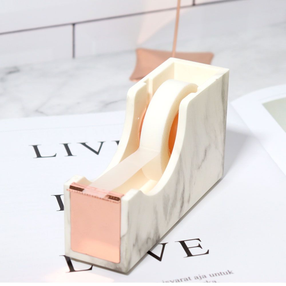 1pc Office Supplies 1-inch Rose Gold Core Heavy Duty Nonslip Tape Cutter Adhesive Marble Texture Tape Dispenser Desk - Renee Lane Company